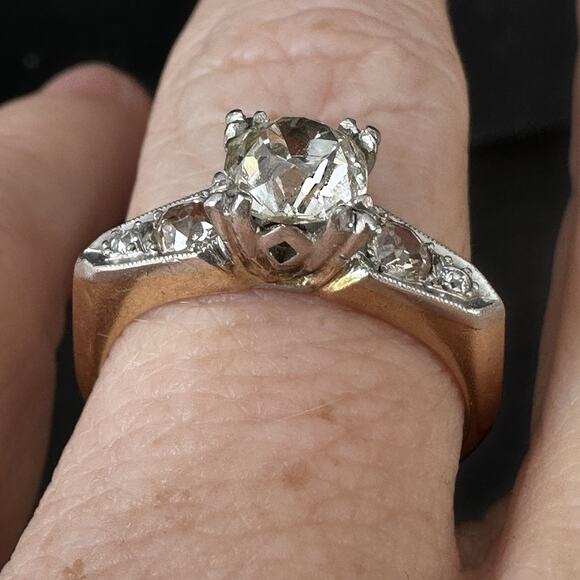 Old European Cut VS1-VS2 Diamond 14k Two Tone Gold Ring Size 8.25 - Picture 9 of 10